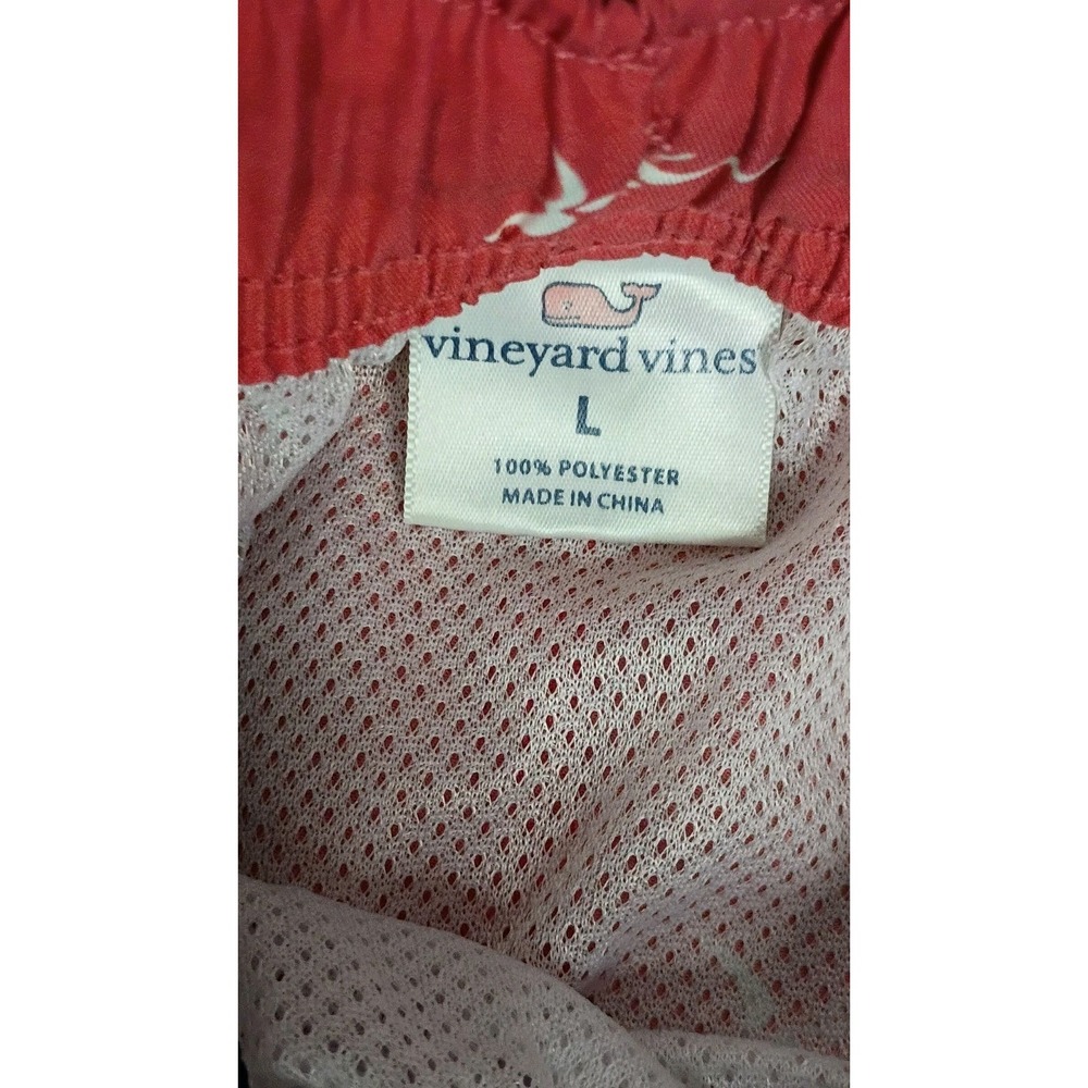 Vineyard Vines Fish Printed Swim Trunks Shorts Men's Size L Red Drawstring - Picture 8 of 10